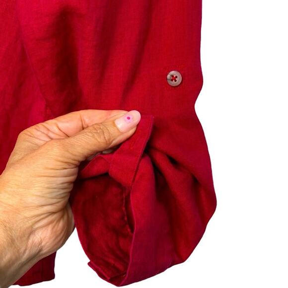 Kate Hill Red Linen Button Up Blouse Size PM - Picture 4 of 9